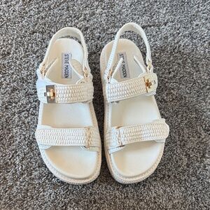 Steve Madden White Bigmona Sandals with Gold Accents size 8.5